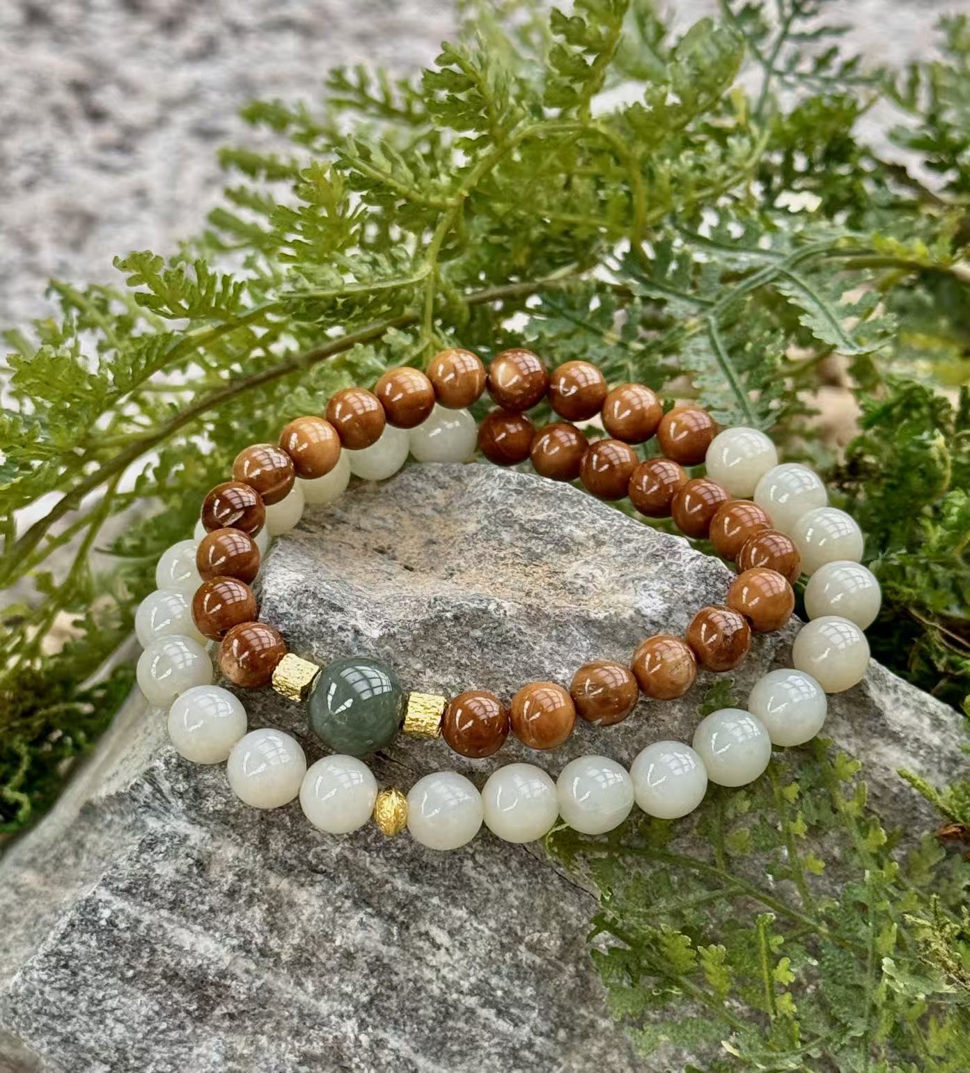 Kuka Wood, Hetian Jade & Green Jade Bracelet