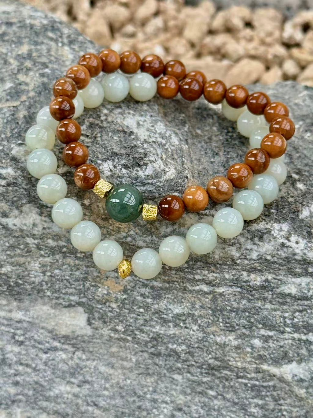 Kuka Wood, Hetian Jade & Green Jade Bracelet