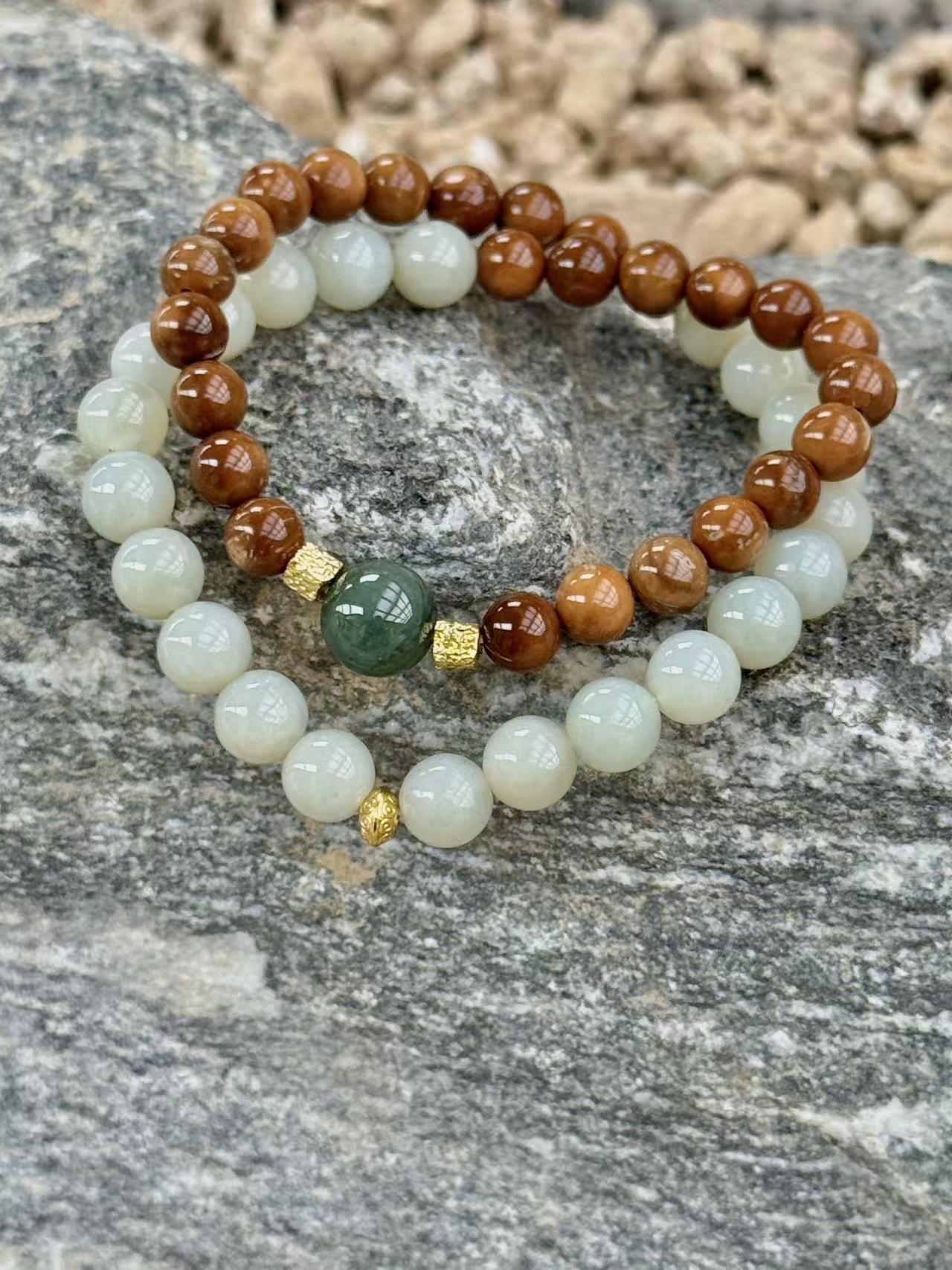 Kuka Wood, Hetian Jade & Green Jade Bracelet
