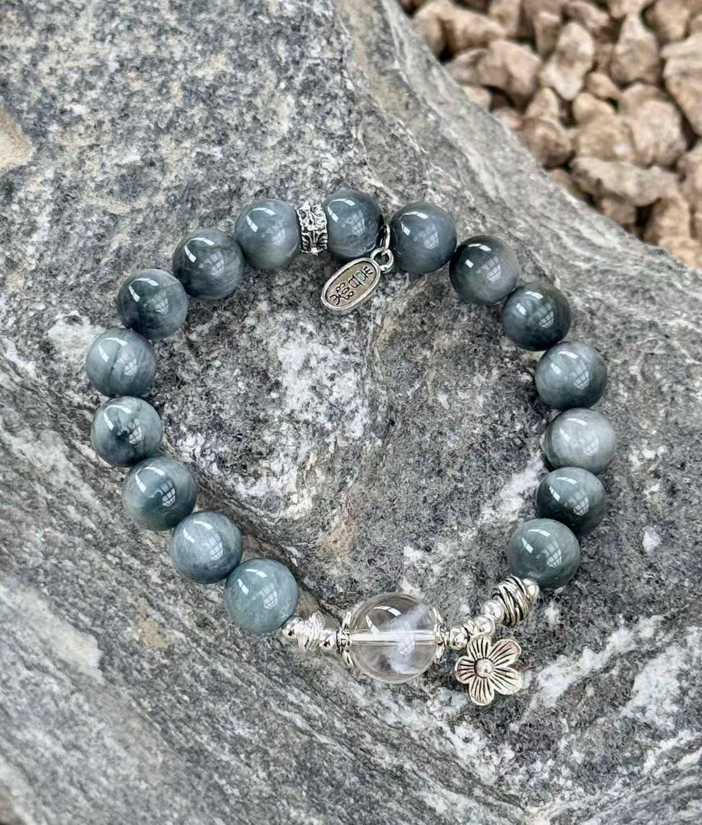 Grey Rutilated Quartz & White Phantom Quartz Bracelet