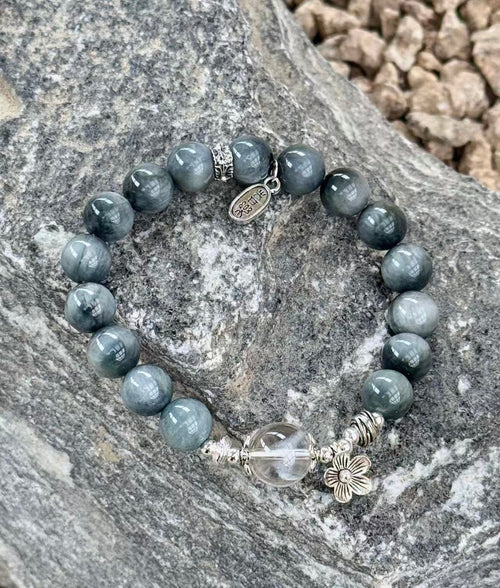 Grey Rutilated Quartz & White Phantom Quartz Bracelet