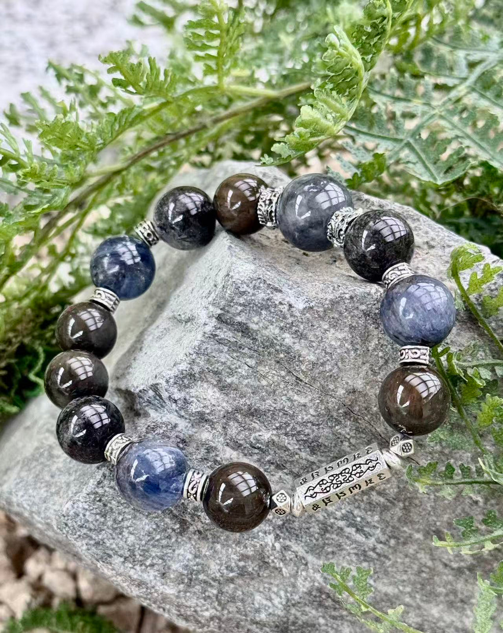 Kyanite, Obsidian & Black Rutilated Quartz Bracelet