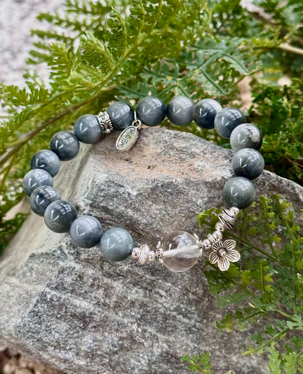 Grey Rutilated Quartz & White Phantom Quartz Bracelet