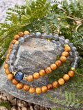Peachwood, Grey Moonstone & Kyanite Triple-Wrap Bracelet