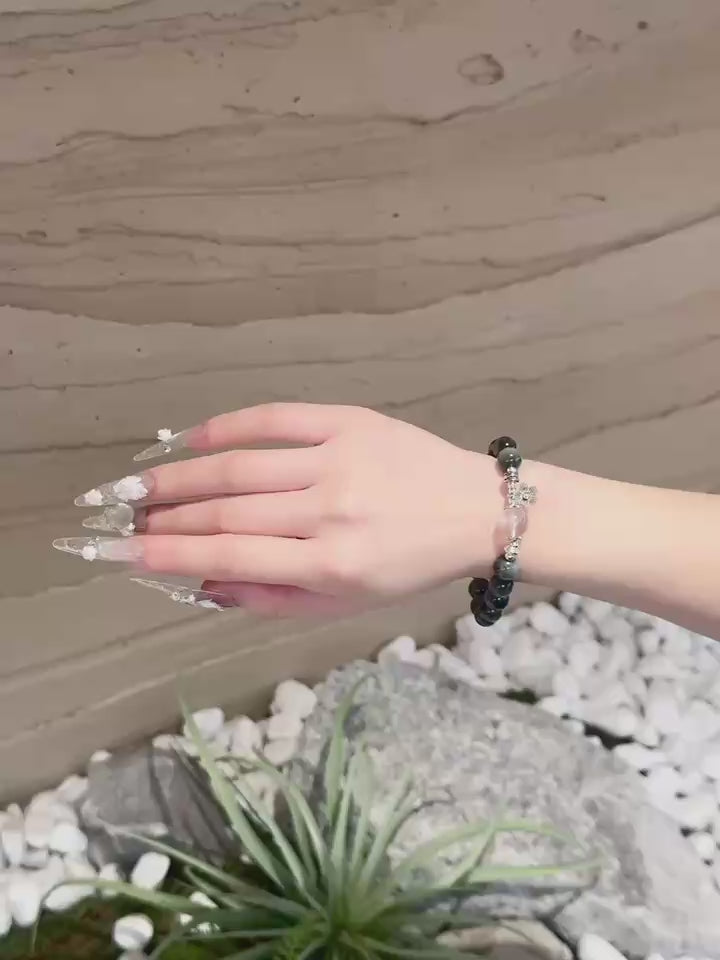 Grey Rutilated Quartz & White Phantom Quartz Bracelet