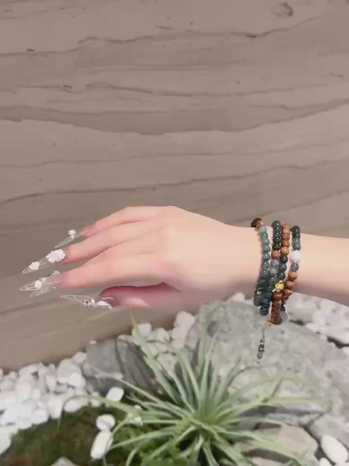 Blue Jadeite and Kuka Wood Triple-wrap Bracelet