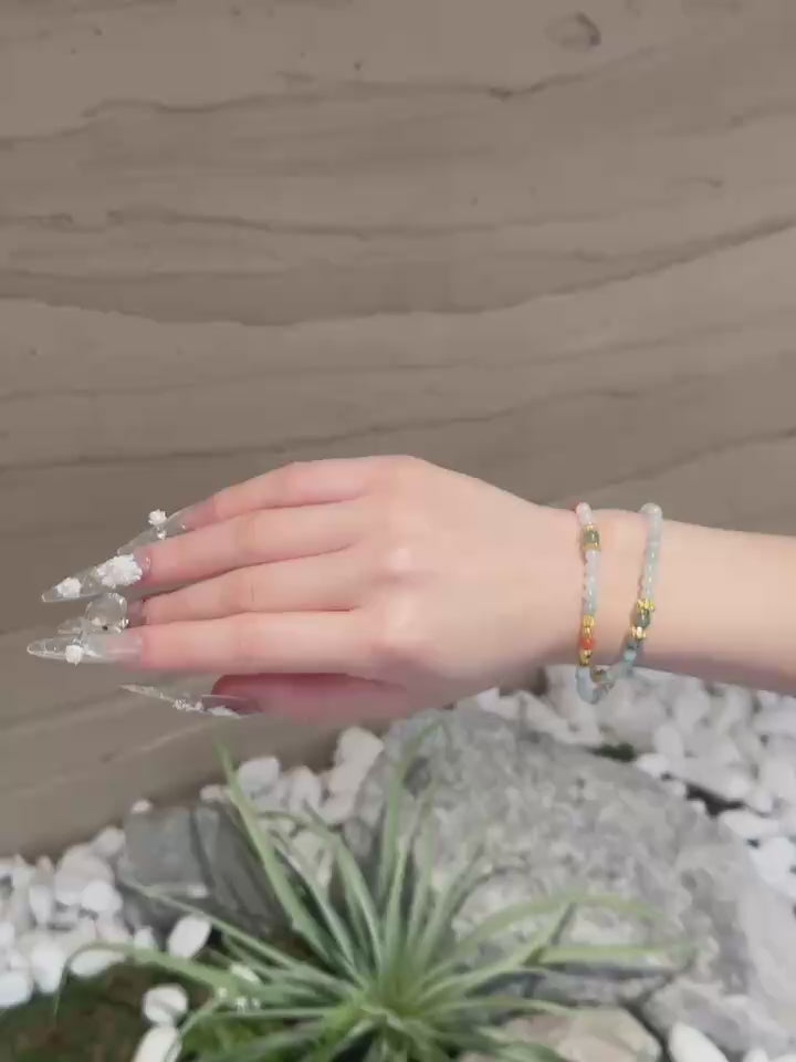 Floating Jade & South Red Agate Double-Wrap Bracelet