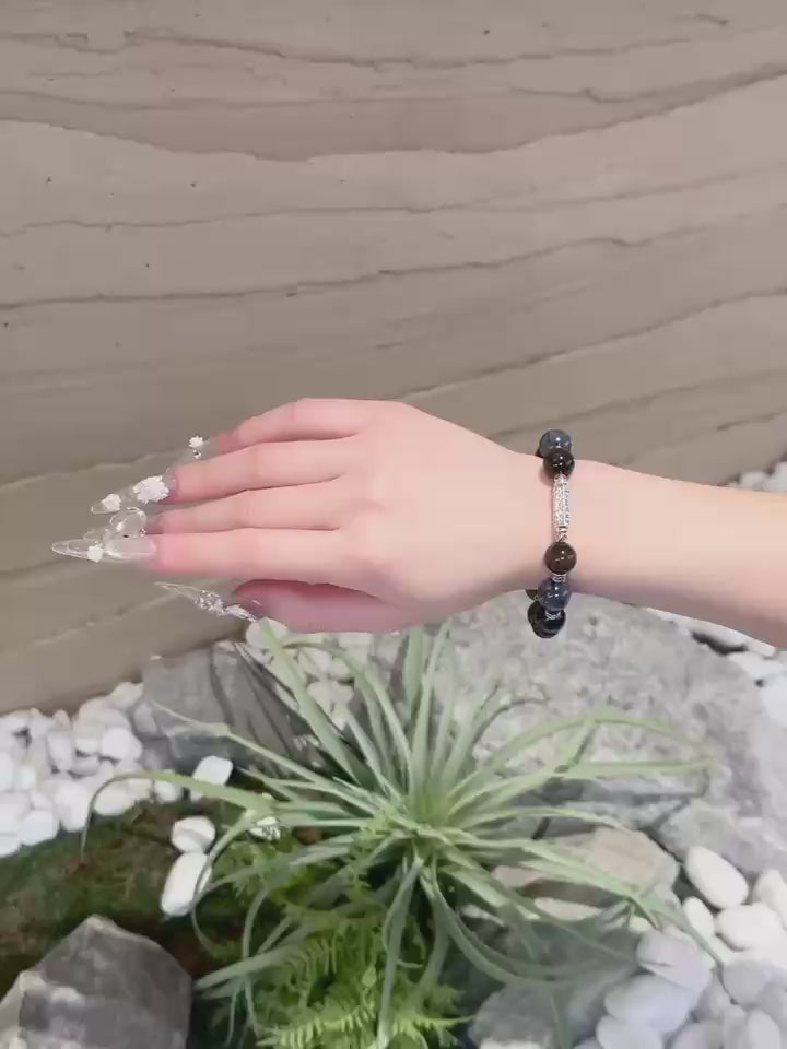 Kyanite, Obsidian & Black Rutilated Quartz Bracelet