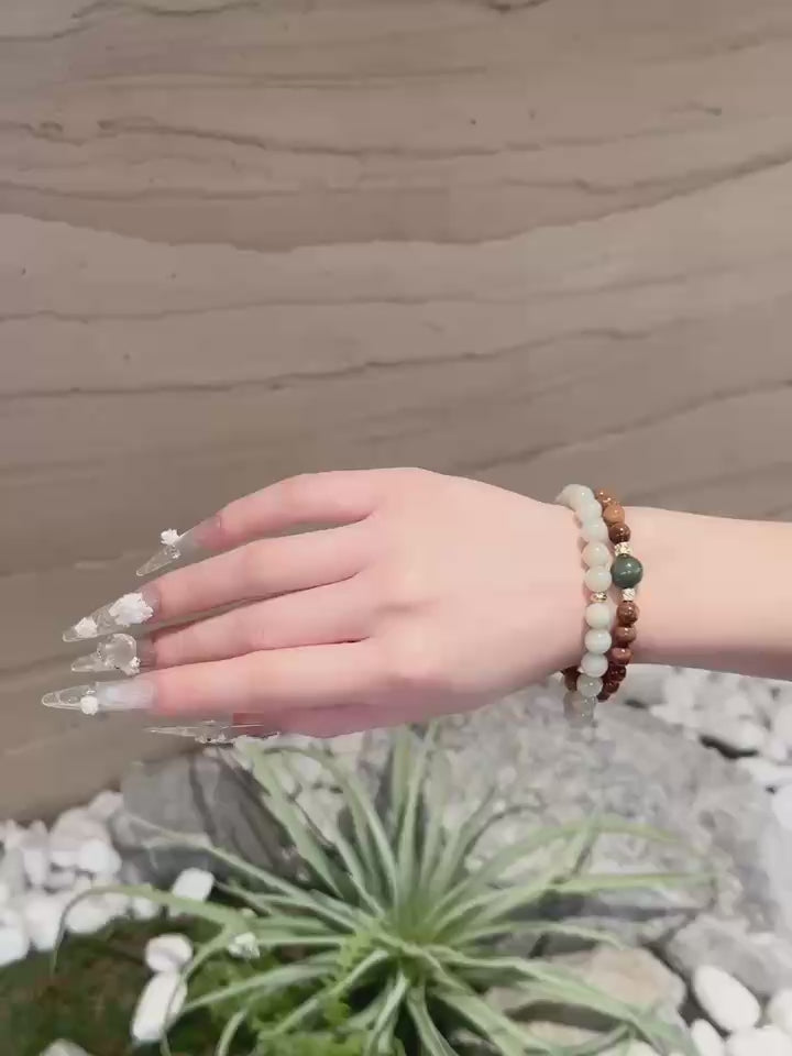 Kuka Wood, Hetian Jade & Green Jade Bracelet